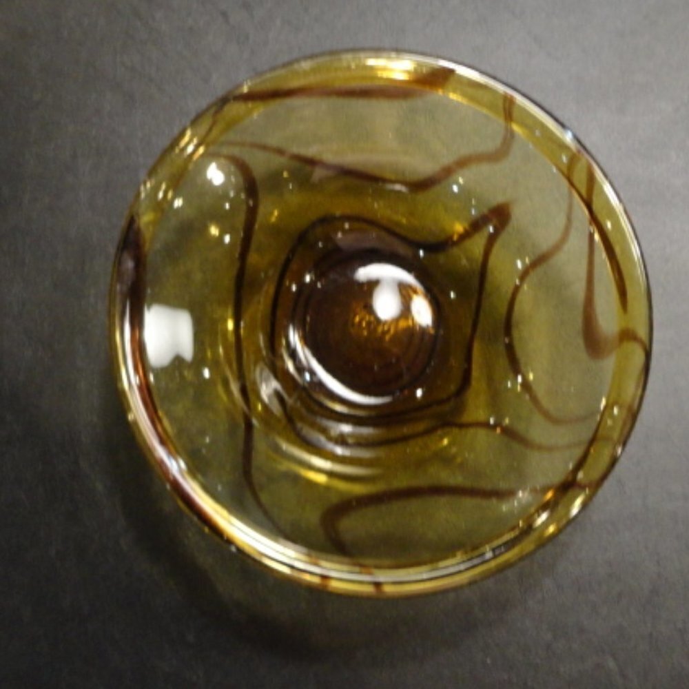 Vintage Art Glass Amber & Brown Optic Swirl Serving Bowl